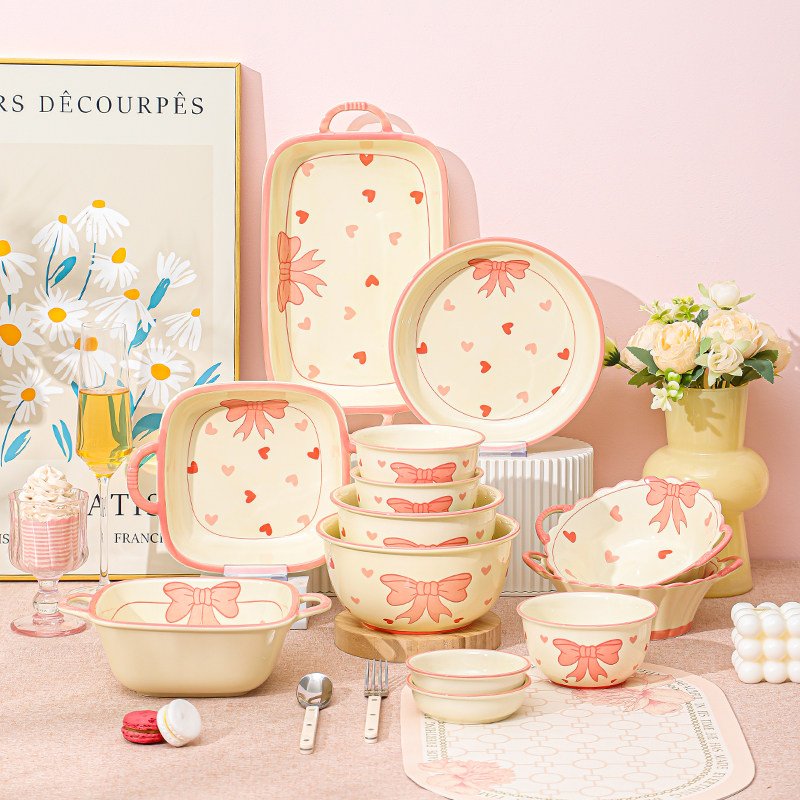 釉下彩奶油风碗碟餐具套装家用饭碗面碗2024新款碗盘碗筷陶瓷餐具,餐饮具,碗,淘宝优惠券,粉丝福利购,淘宝优惠卷