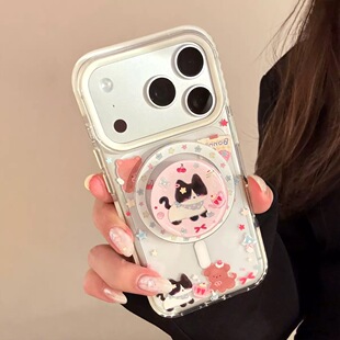 适用苹果17promax手机壳不包镜头iPhone16无摄像保护可爱女生卡通15透明软硅胶全包防摔14新款13高档磁吸支架