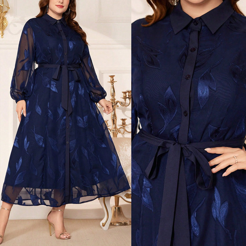 2026 Plus size Women Fashion dress优雅秋连衣裙中长款系带法式