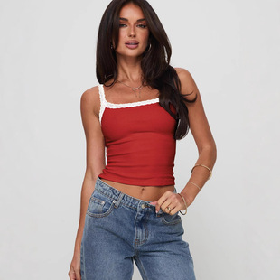 women black tanktop top 背心感蕾丝花边欧美Y2K辣妹百搭女 tank