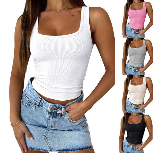 Casual tight fitting short camisole top休闲紧身短款吊带上衣