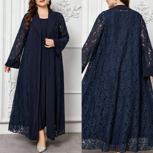 2026 Plus size Women Fashion dress两件套西装领开衫吊带连衣裙