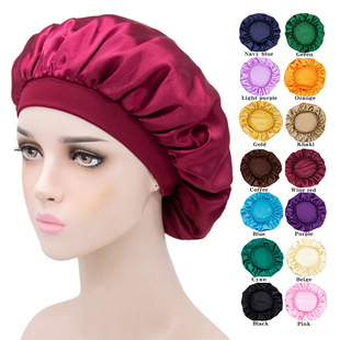 nightcap shower cap women 纯色浴帽时尚缎面宽边睡帽女士化疗帽