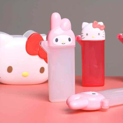 正版日本sanrio hello kitty美乐蒂便携棉签棉棒盒牙线收纳发夹盒