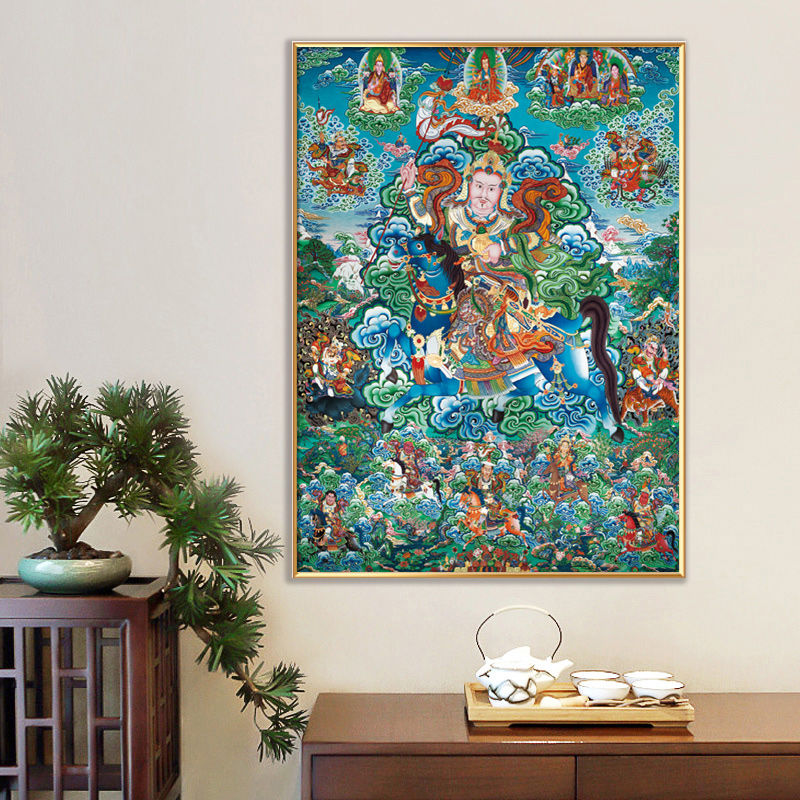 莲花生大士佛像藏唐卡挂画禅室莲师八变客厅玄关寺庙壁画有框装饰