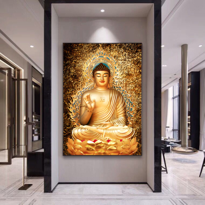 弥勒佛画像释迦牟尼佛像挂画佛堂壁画玄关走廊镇宅供奉禅意装饰画