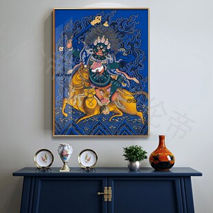 吉祥天母佛像壁画藏族家用菩萨唐卡挂画客厅玄关女性守护神装饰画