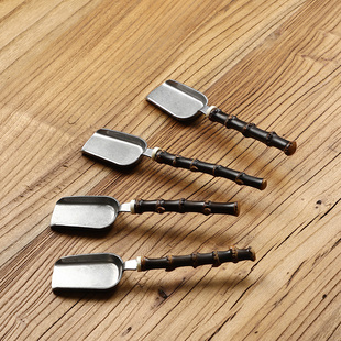 不锈钢紫竹竹鞭茶铲茶匙茶勺家用中式取茶器功夫茶具茶道零配件