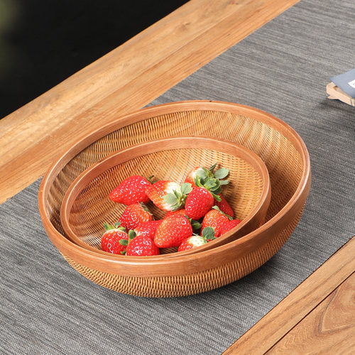 纯手工竹编水果篮天然带盖收纳筐