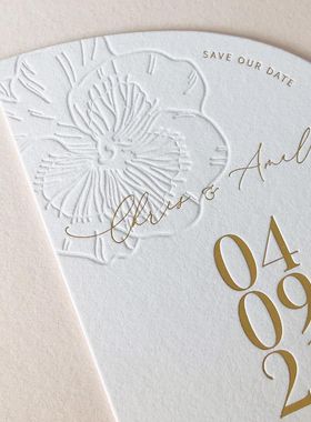 棉纸letterpress凸版凹印烫金白色简约繁体咭邀请函请柬喜帖贺卡