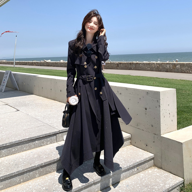 黑色设计感扣袢袖口风衣外套女秋季2025流行高级感巨好看休闲大衣,女装连衣裙,2C226