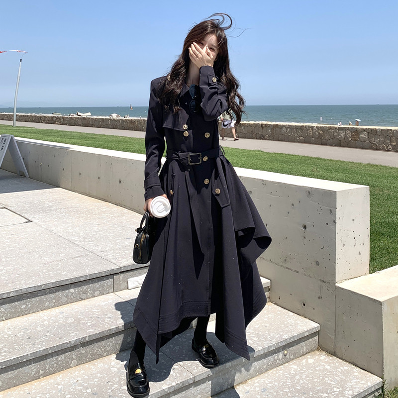 黑色设计感扣袢袖口风衣外套女秋季2025流行高级感巨好看休闲大衣,女装连衣裙,2C226