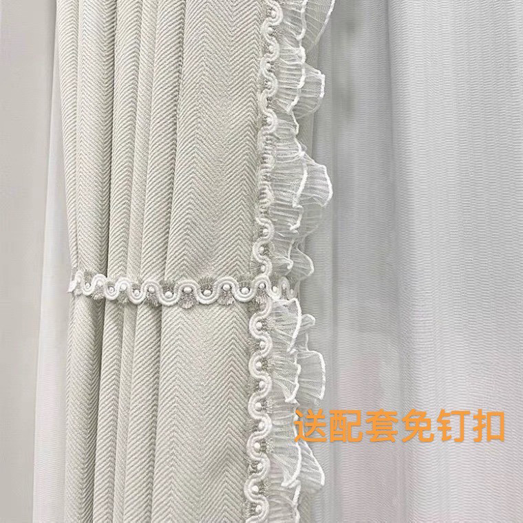 卧室窗帘窗纱沙发法式浪漫刺绣立边侧拼接蕾丝花边黑白复古木耳边