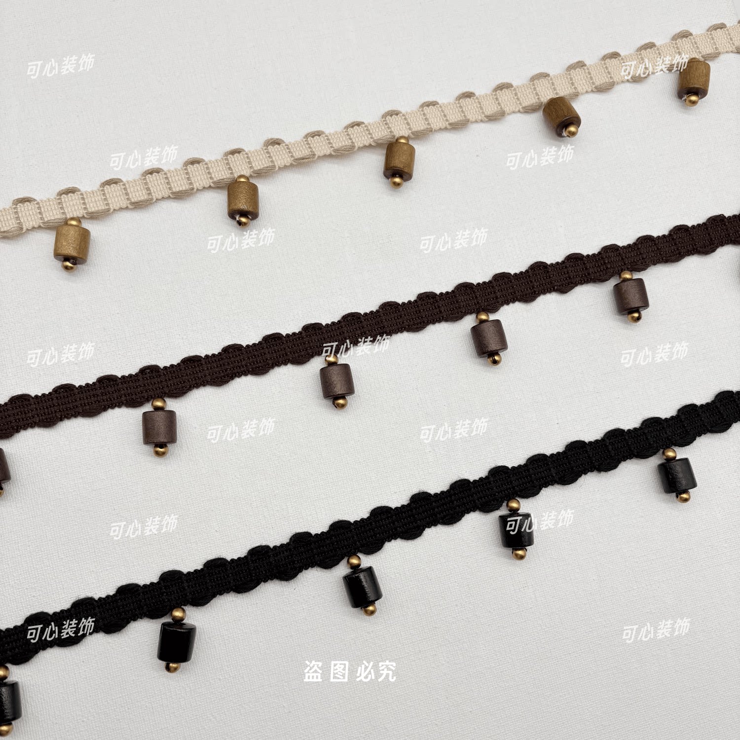中式复古木珠窗帘花边