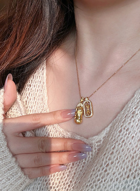 金刚杵貔貅古法沙金项链女款韦雪同款锁骨链毛衣链高级感轻