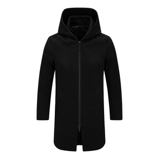 Y1473路易断码清仓秋冬男士68.8%羊毛简约百搭黑色连帽毛呢大衣