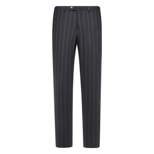 95.1％绵羊毛黑色竖条纹中腰直筒弹力单西裤 Y1560路断码 清仓男士