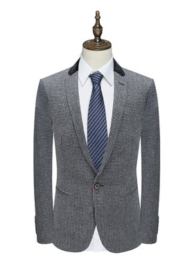 AB1122邦纳断码清仓春秋款男士商务休闲灰色小格纹60％羊毛单西服