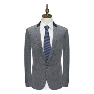 商务休闲灰色小格纹60％羊毛单西服 男士 AB1122邦纳断码 清仓春秋款