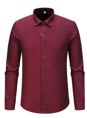 MY99美尔断码清仓春秋款男士简约暗红色全棉免烫商务休闲长袖衬衫
