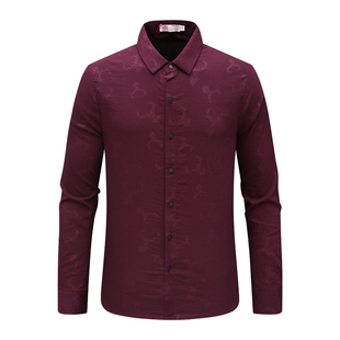 AB1503邦纳断码清仓春秋男士时尚商务休闲暗红色精致提花长袖衬衫