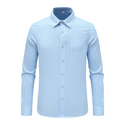 正装蓝白小格子全棉免烫长袖衬衫