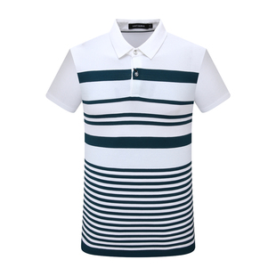 中年男商务休闲百搭横条纹翻领短袖 清仓夏季 T恤 断码 SF38圣梵换季