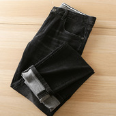 柜子系列断码 Q158 潮流破洞舒适弹力黑色牛仔长裤 清仓秋冬厚款 男士