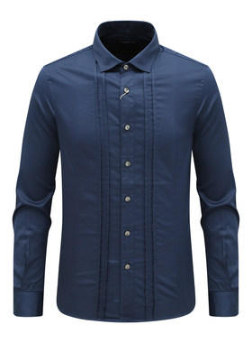 KN44康L尼L断码清仓春秋男士时尚商务休闲深蓝色全棉免烫长袖衬衫