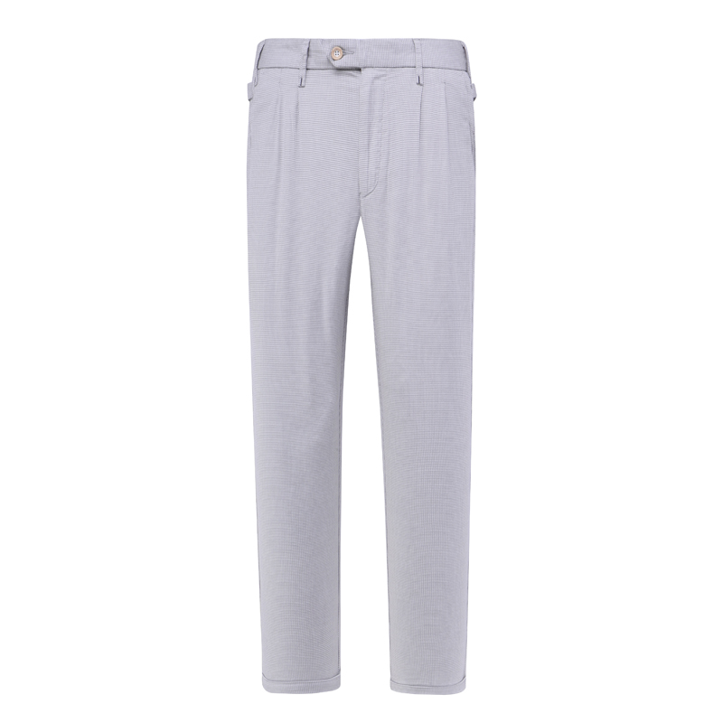 浅灰色65％棉中腰直筒弹力休闲裤