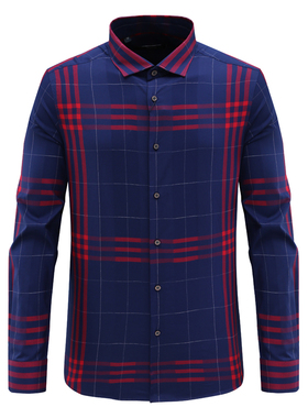 KL344凯LAI换季断码清仓秋季男士简约休闲百搭红蓝格全棉长袖衬衫