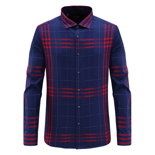 断码 衬衫 清仓秋季 简约休闲百搭红蓝格全棉长袖 男士 KL344凯LAI换季