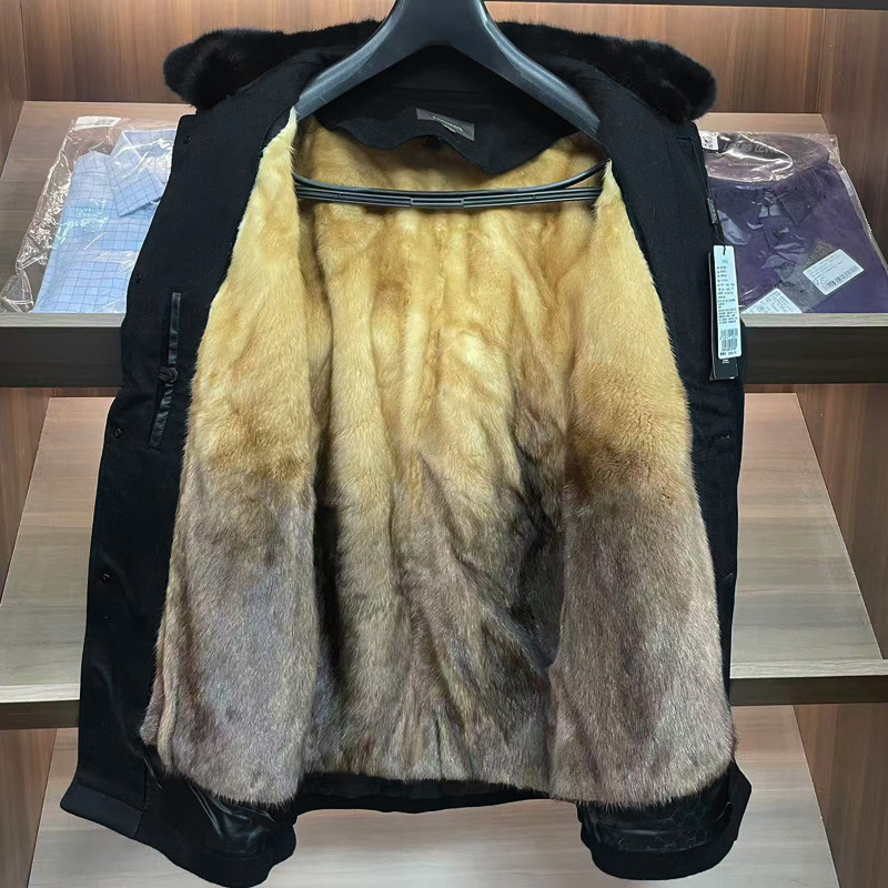 H1134凯断码清仓冬季中年男士商务休闲水貂毛内胆皮草羊毛呢风衣