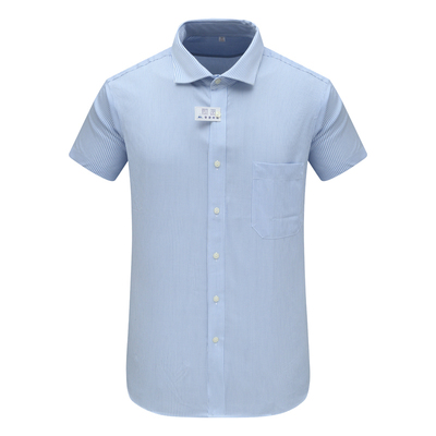 清爽蓝色条纹全棉免烫短袖衬衫