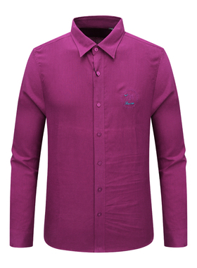 Y1323路换季断码清仓秋季男士舒适透气棉麻打底紫色休闲长袖衬衫