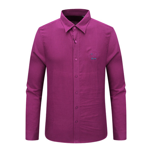 紫色长袖衬衫棉麻商务休闲