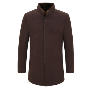 MY485美断码 商务休闲水貂毛领暗红色羊毛呢大衣 清仓秋冬中年男士