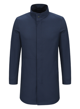 AB652歌断码清仓春秋男士商务休闲中长款百搭深蓝色立领风衣外套