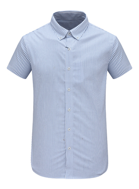 F3721恺断码清仓夏季男士商务职业装蓝色竖条纹全棉免烫短袖衬衫