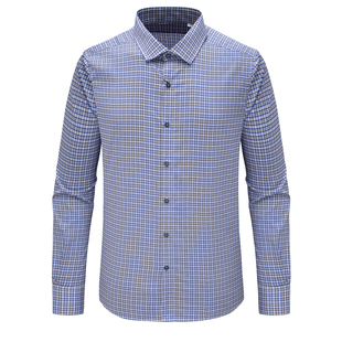 LS24芙L克S换季断码清仓秋季男士通勤蓝白小格子全棉免烫长袖衬衫
