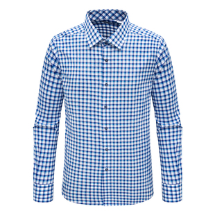 LS105芙L克S换季断码清仓秋季款男士蓝白小格子全棉免烫长袖衬衫