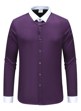 SF128索换季断码清仓秋季男士时尚紫色商务绅士休闲全棉长袖衬衫