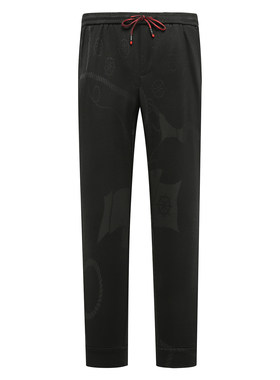 YW400D断码清仓早春男士商务通勤黑色中腰直筒印花松紧腰休闲长裤