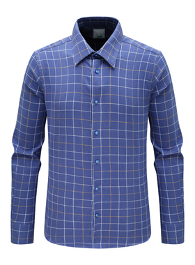 F3552恺断码清仓春秋男士简约商务休闲蓝色格子全棉免烫长袖衬衫