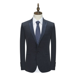 MY462美断码清仓春秋款男士职业装羊毛桑蚕丝一粒扣深蓝色单西装