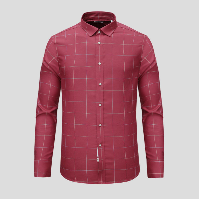 职业装红色格纹全棉长袖衬衫
