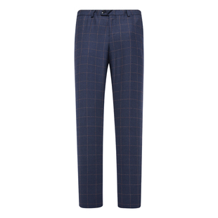 98.4％绵羊毛深蓝格子中腰直筒单西裤 男士 清仓春秋款 J1541鸟断码