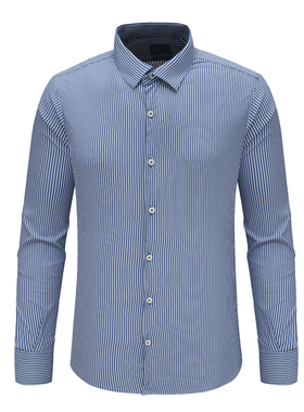 F3765恺断码清仓春秋男士商务职业装蓝色竖条纹免烫正装长袖衬衫