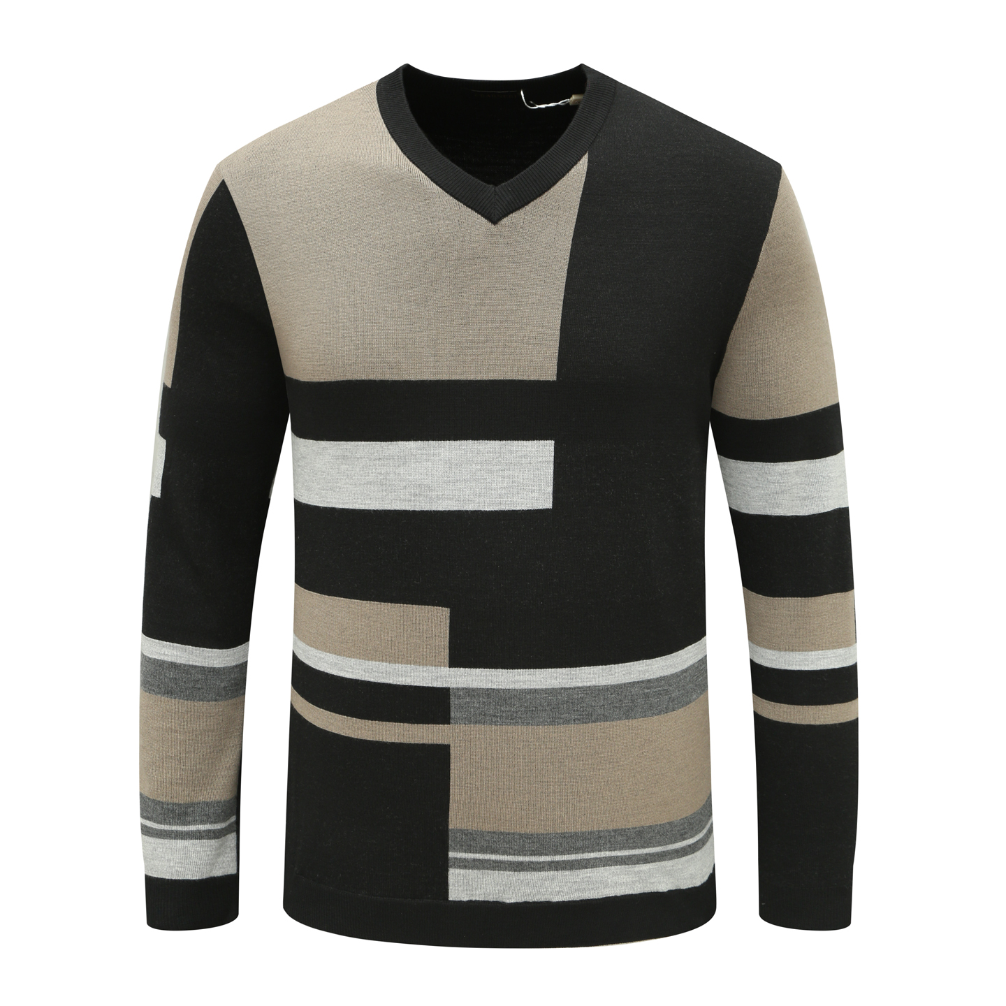 撞色格子V领套头打底衫羊毛衫