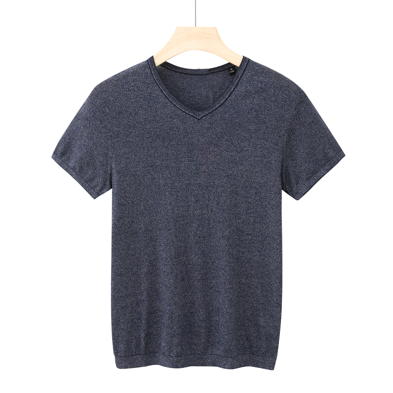 深蓝色V领打底简约休闲短袖T恤